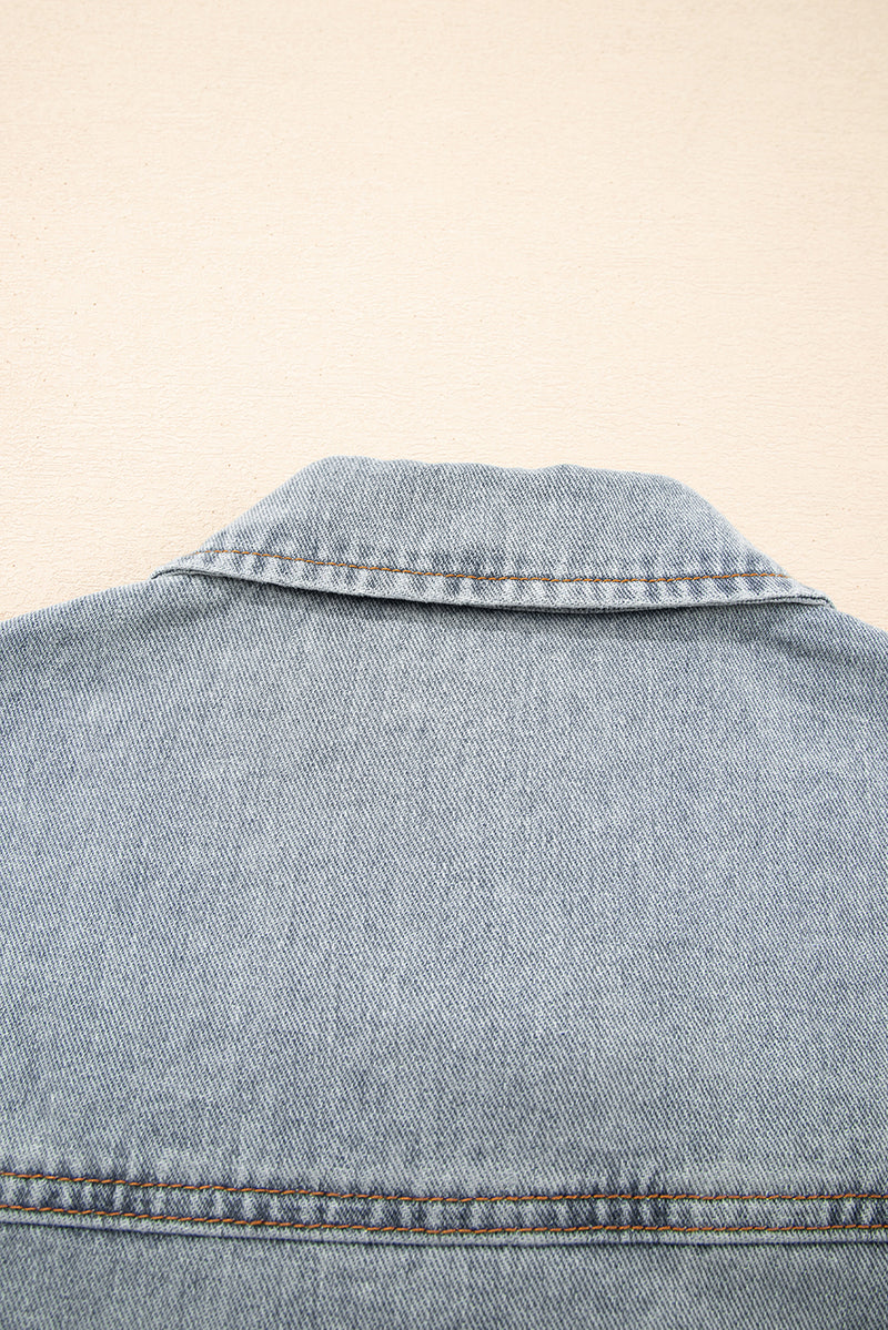 Beau Blue Street Style Zip Up Washed Denim Jacket