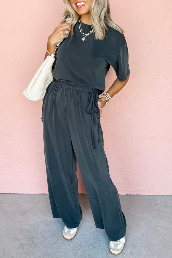 Dark Grey Crewneck Tee and Loose Pants Set