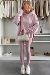 Purple Stripe Thumbhole Side Slits Drop Shoulder Loose Fit Hoodie