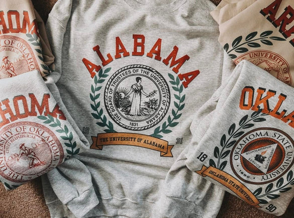 Vintage Gameday Crest sweatshirts or tees