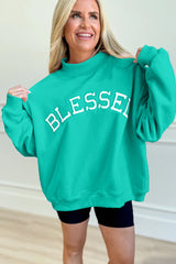 Light Pink Oversize Blessed Embroidered Mock Neck Sweatshirt