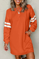 Fiery Red Preppy Striped Sleeve Loose Mini Dress