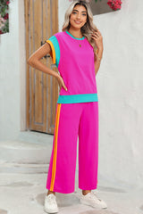 Racing Red Color Block Detail Casual Two-piece Set
