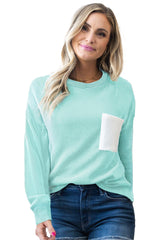 Iceland Blue Corded Rib Patched Pocket Long Sleeve Top