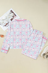 Pink Bow Wreath Pattern Christmas Holiday Bow Tie Front Pajama Set