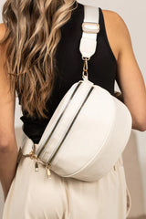 Parchment PU Leather Double Zipper Crossbody Bag