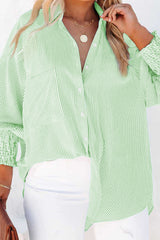 Grass Green Striped Pocket Button Up Shirt
