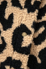 Khaki Leopard Sherpa Button Front Collared Plus Size Vest Jacket