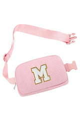 Pink Striped M Letter Zipper Crossbody Bag