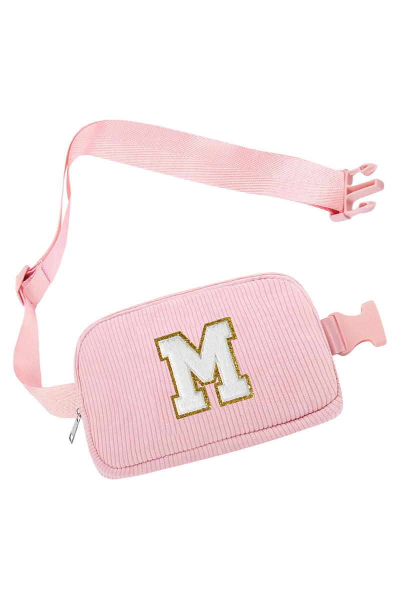 Pink Striped M Letter Zipper Crossbody Bag