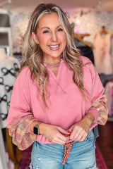 Blossom Striped Hollow Out Patchwork Long Sleeve Top