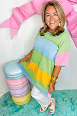 Light Blue Color Block Side Slit Tunic Plus Size T Shirt
