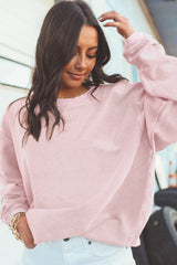 Light Pink Plain Drop Sleeve Crinkle Rib Oversized Sweatshirt