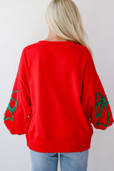 Beige Corded Christmas Pattern Oversize Sweatshirt
