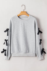 Light Grey Bowknot Long Sleeve Round Neck Sweatshirt