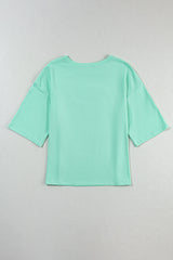 Moonlight Jade Colorblock Star Patched Half Sleeve Oversized Tee