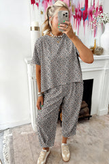White Leopard High-Low Loose Tee Ankle Length Pants Set
