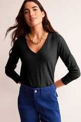 Grass Green Solid Color V Neck Long Sleeve Stretchy Top