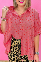 Red Heart Shape Print Half Sleeve Loose Valentine Shirt