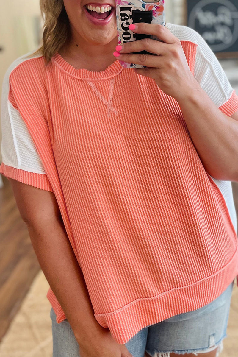 Parchment Twist Rib Colorblock Plus Size Top