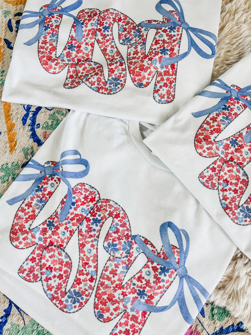 USA floral bows tee