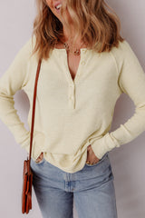 Oatmeal Textured Knit Half Button Henley Top