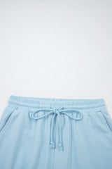 Sea Green Solid Color Loose Tee Drawstring Shorts 2pcs Outfit