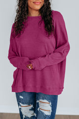 Mist Green Ribbed Plain Long Sleeve Loose Top