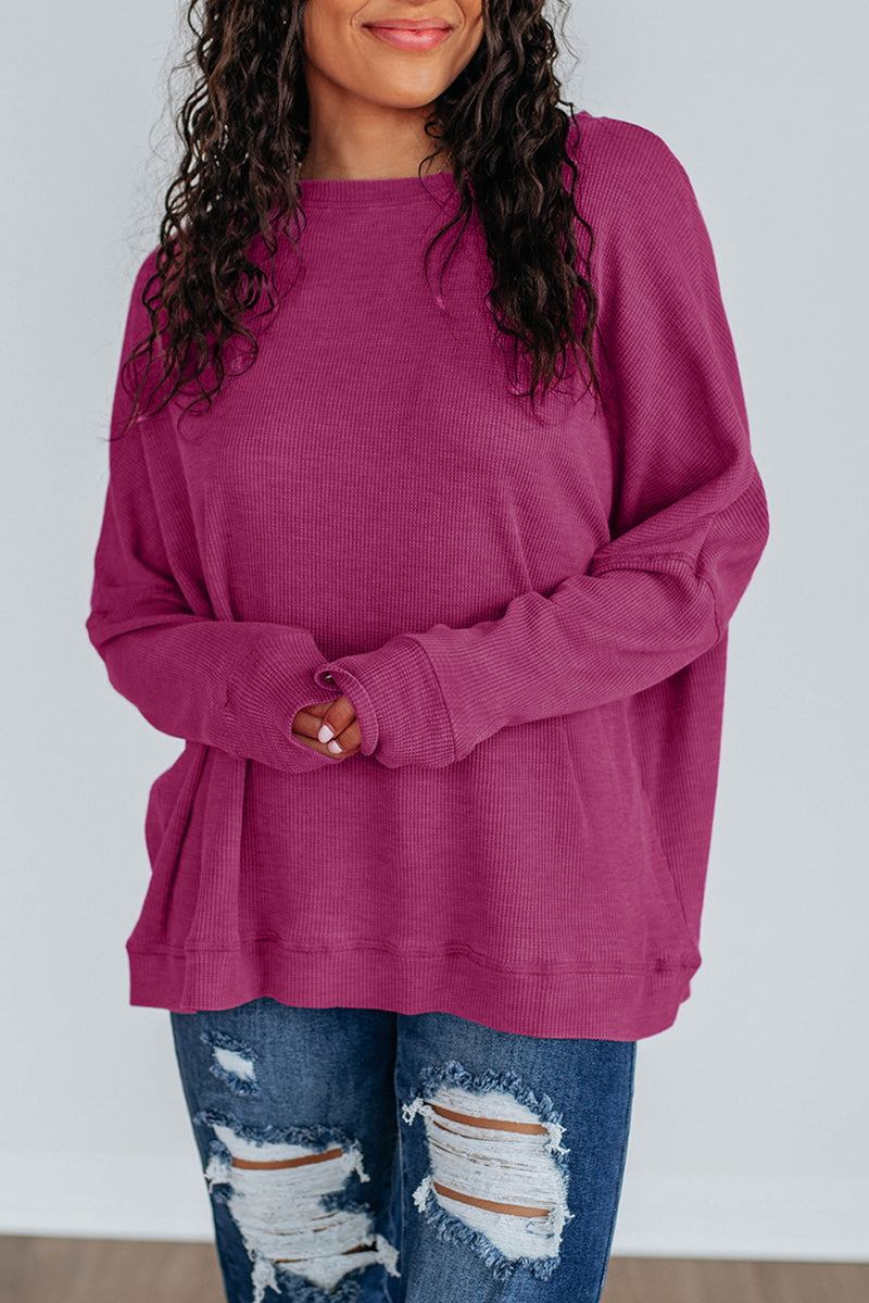 Mist Green Ribbed Plain Long Sleeve Loose Top