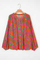 Gray Morn Floral Print Batwing Sleeve Buttoned Loose Fit Shirt