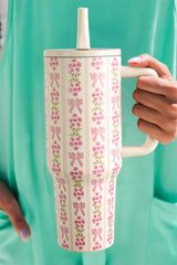 White Bow and Flower Striped 40oz Tumbler Cup