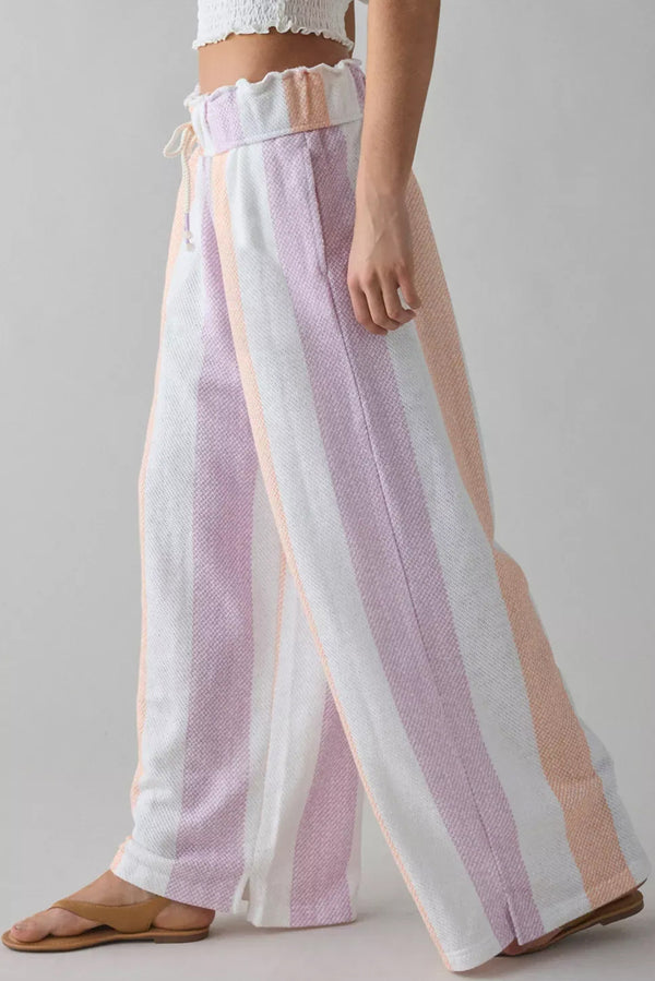 Purple Striped Colorblock High Waist Wide Leg Pants