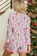 Pink Long Sleeve Shirt Christmas Pajama Set