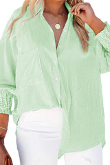 Grass Green Striped Pocket Button Up Shirt