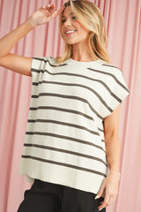 White Side Slits Crewneck Short Sleeve Sweater Tee