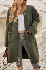 Vineyard Green Cardigan Ribbed Pocket Trench Jacket