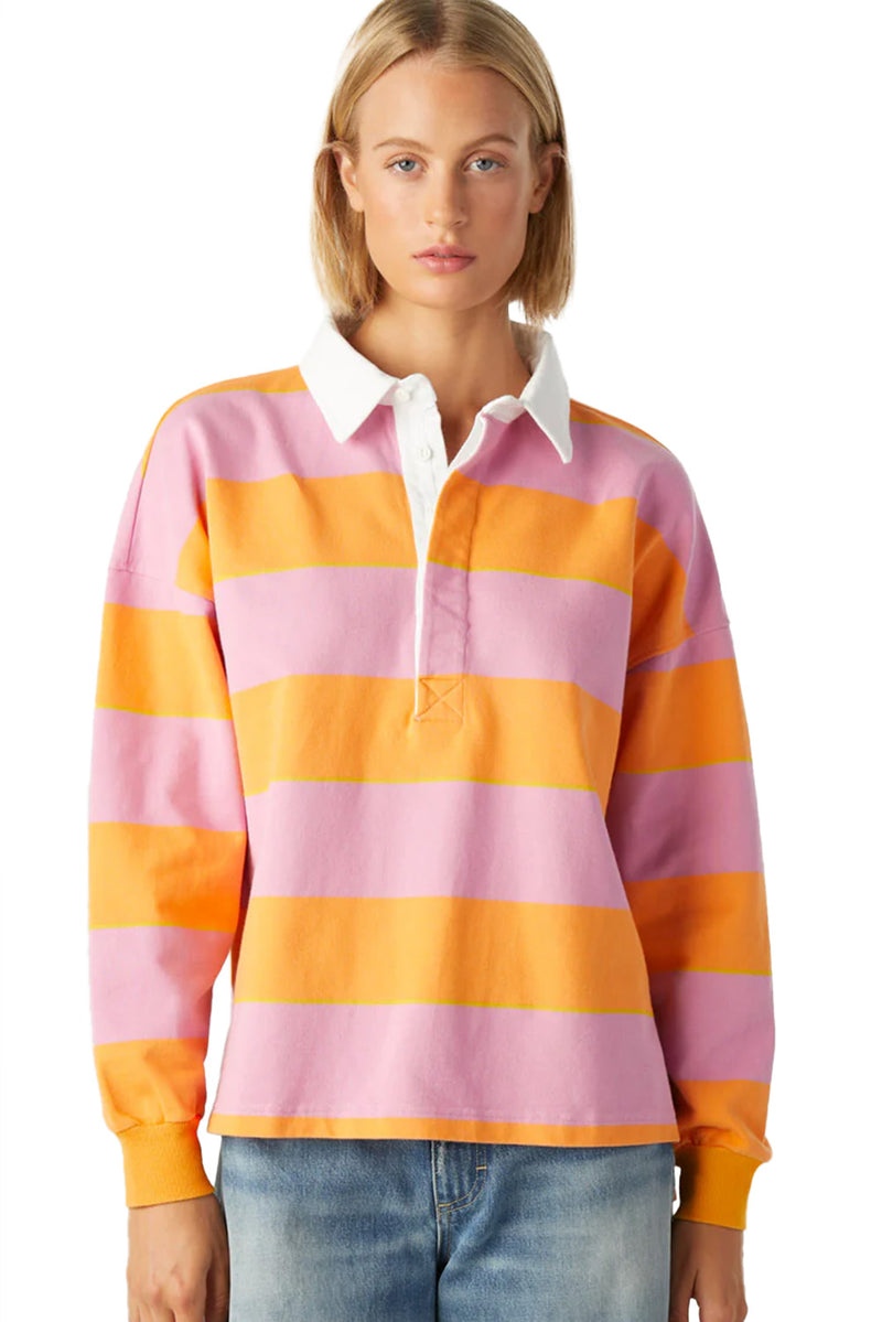Yellow Colorblock Button Collared Sweatshirt