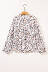Khaki Bold Floral Print Frilled Puff Sleeve Button Down Shirt