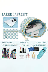 Fiery Red Checkered Print Wide Strap Large Crossbody Bag