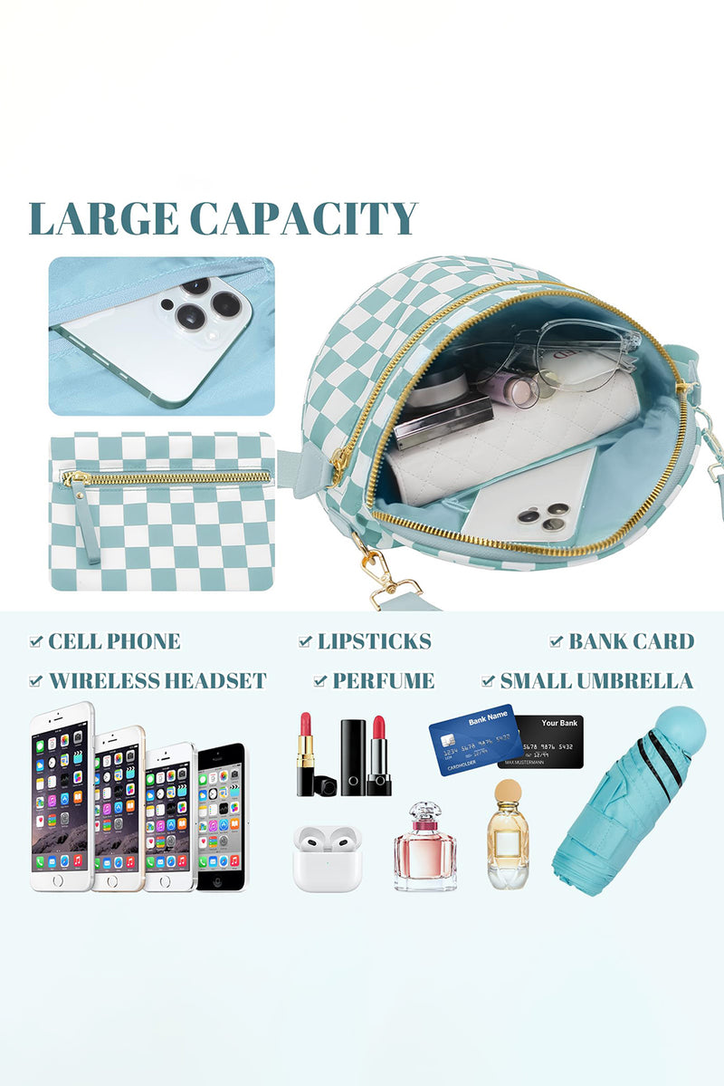 Fiery Red Checkered Print Wide Strap Large Crossbody Bag