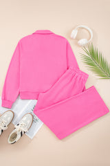 Wisteria Solid Color Collared Pullover and Central Seam Pants Set