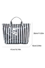 Blackish Green Glossy Striped Vinyl Large Tote Bag
