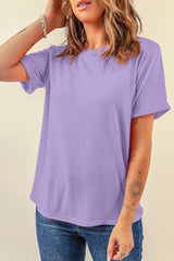Orchid Petal Casual Plain Crew Neck Tee