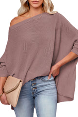 Black Waffle One Shoulder Long Sleeve Knit Top