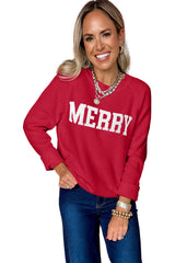 White MERRY Letter Pattern Christmas Raglan Sleeve Sweater