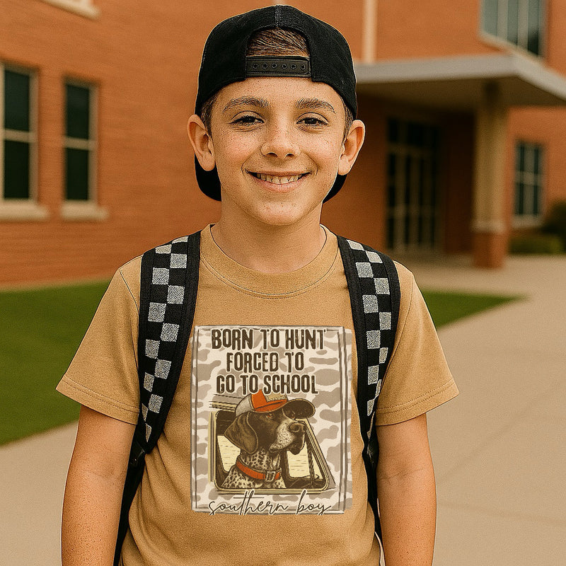 Born to hunt forced to go to school youth tee
