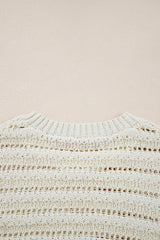 White Hollow Out Knit Round Neck Sweater