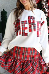 White Plaid MERRY Christmas Holiday Sweatshirt