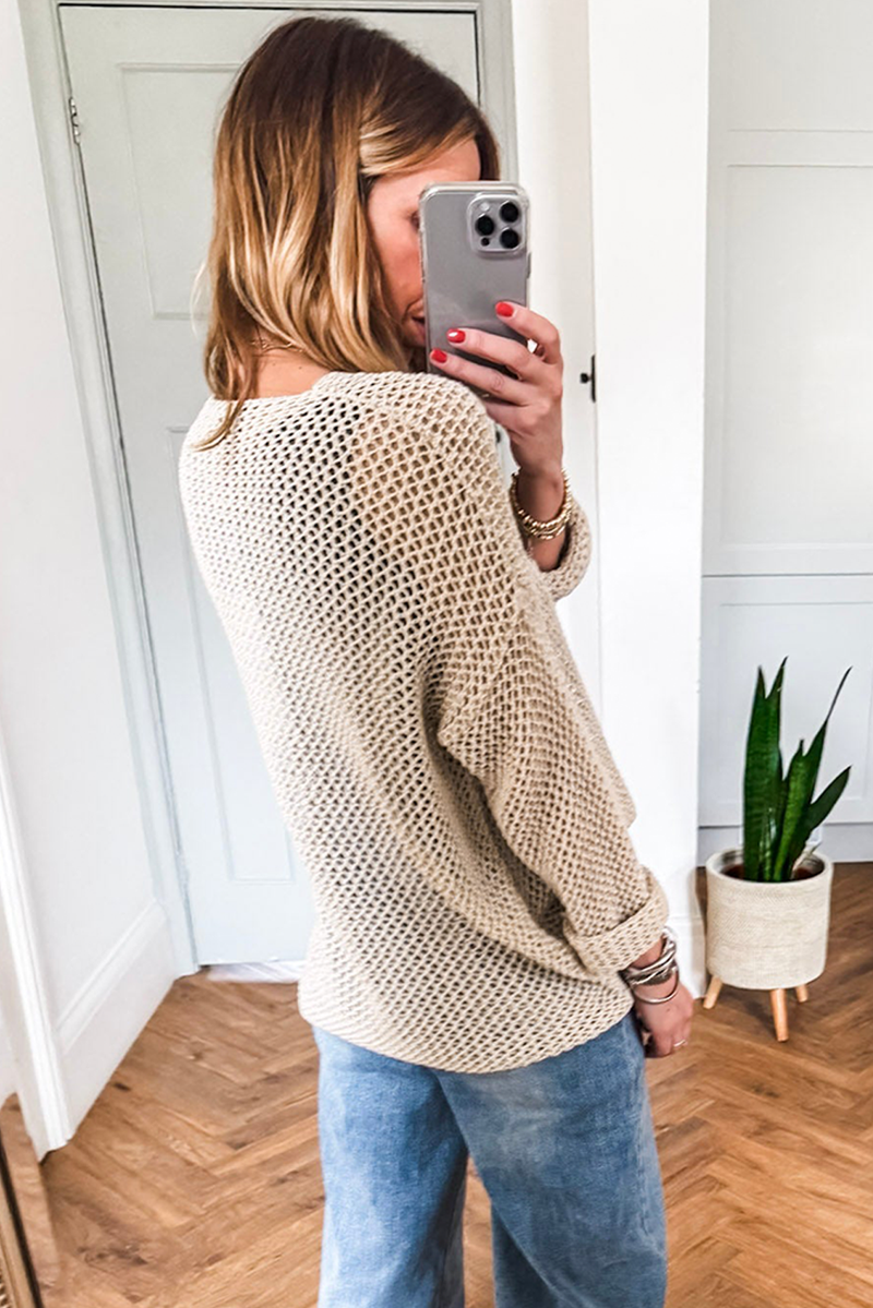 Coral Crochet Hollow-out Knit Sweater