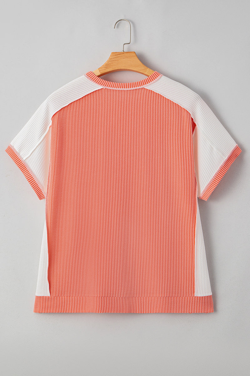 Parchment Twist Rib Colorblock Plus Size Top